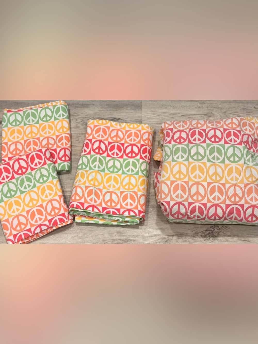 Tommy Hilfiger Home Peace Sign Multicolor 100% Cotton Twin Sheet Set Rare